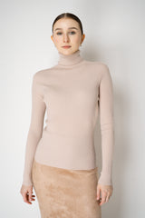 D. Exterior Virgin Wool Knit Ribbed Turtleneck in Nude Pink Vancouver. Shop Online or in Store.