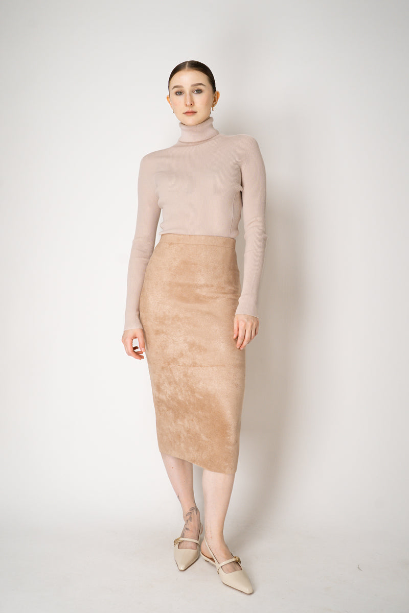 D. Exterior Virgin Wool Knit Ribbed Turtleneck in Nude Pink Vancouver. Shop Online or in Store.