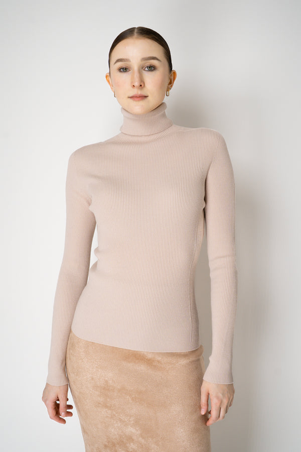 D. Exterior Virgin Wool Knit Ribbed Turtleneck in Nude Pink Vancouver. Shop Online or in Store.