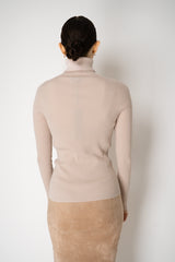 D. Exterior Virgin Wool Knit Ribbed Turtleneck in Nude Pink Vancouver. Shop Online or in Store.