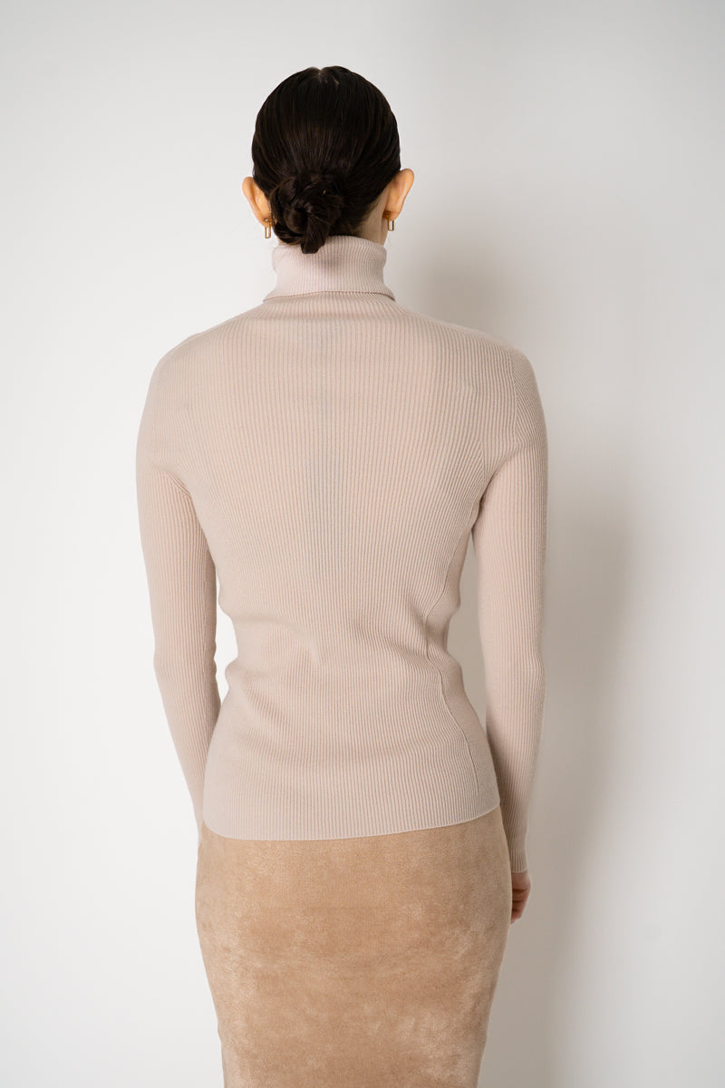 D. Exterior Virgin Wool Knit Ribbed Turtleneck in Nude Pink Vancouver. Shop Online or in Store.