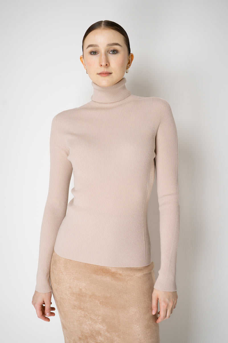 D. Exterior Virgin Wool Knit Ribbed Turtleneck in Nude Pink Vancouver. Shop Online or in Store.