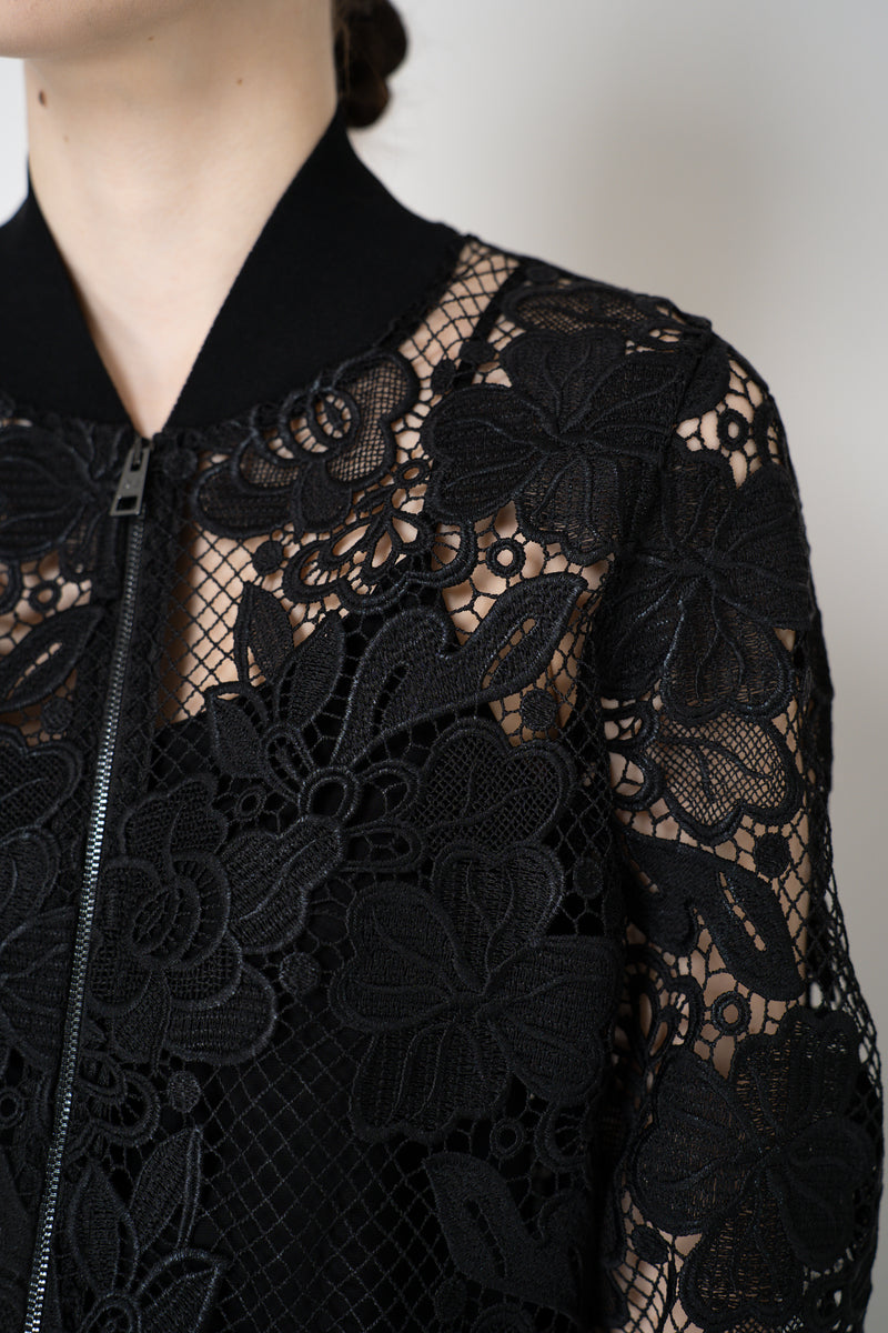 D. Exterior Viscose Blend Macramé Bomber Jacket in Black Vancouver. Shop Online or in Store.