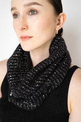 D. Exterior Wool Alpaca Sequined Knit Snood Scarf in Black Vancouver. Shop Online or in Store.