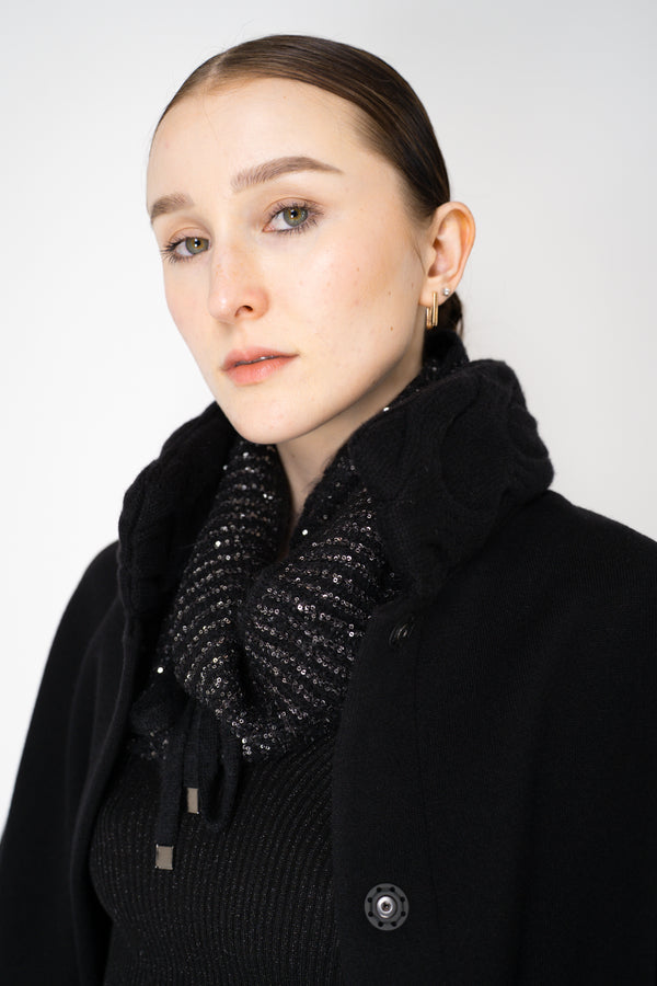 D. Exterior Wool Alpaca Sequined Knit Snood Scarf in Black Vancouver. Shop Online or in Store.