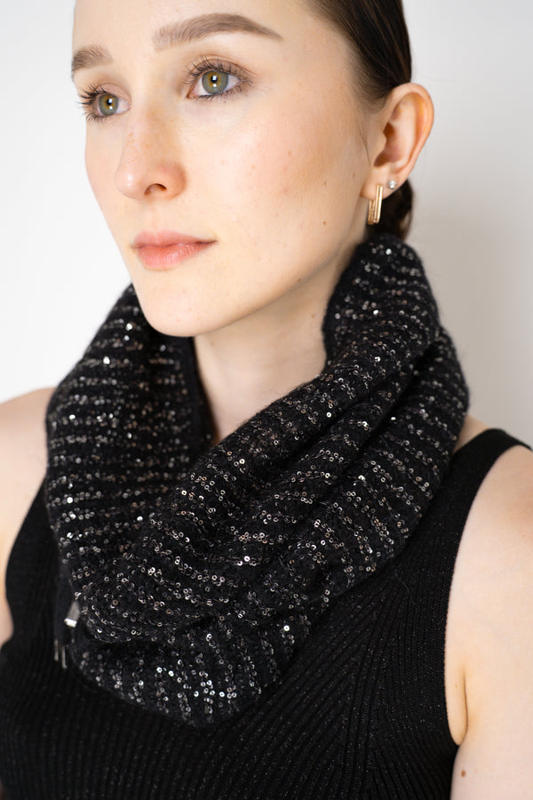 D. Exterior Wool Alpaca Sequined Knit Snood Scarf in Black Vancouver. Shop Online or in Store.