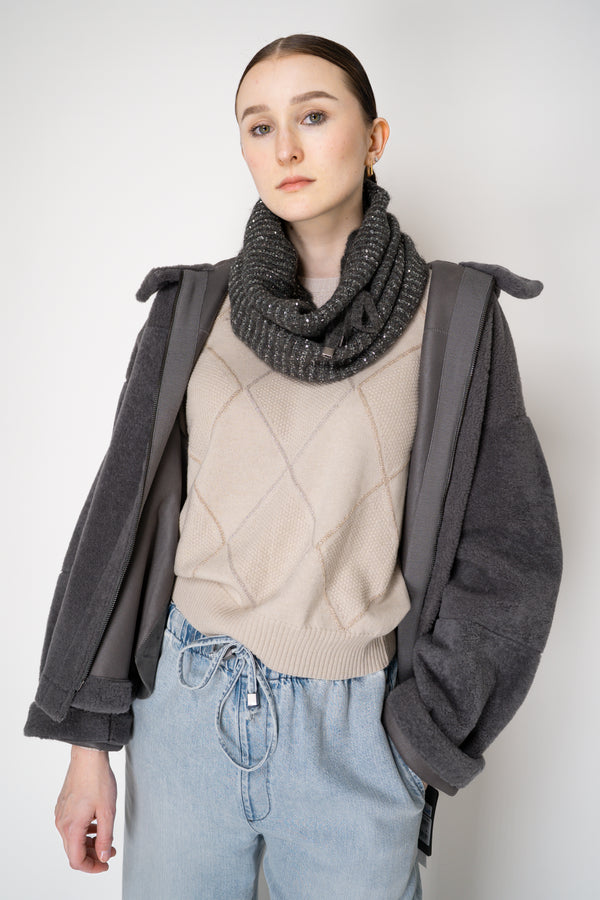 D. Exterior Wool Alpaca Sequined Knit Snood Scarf in Grey Vancouver. Shop Online or in Store.