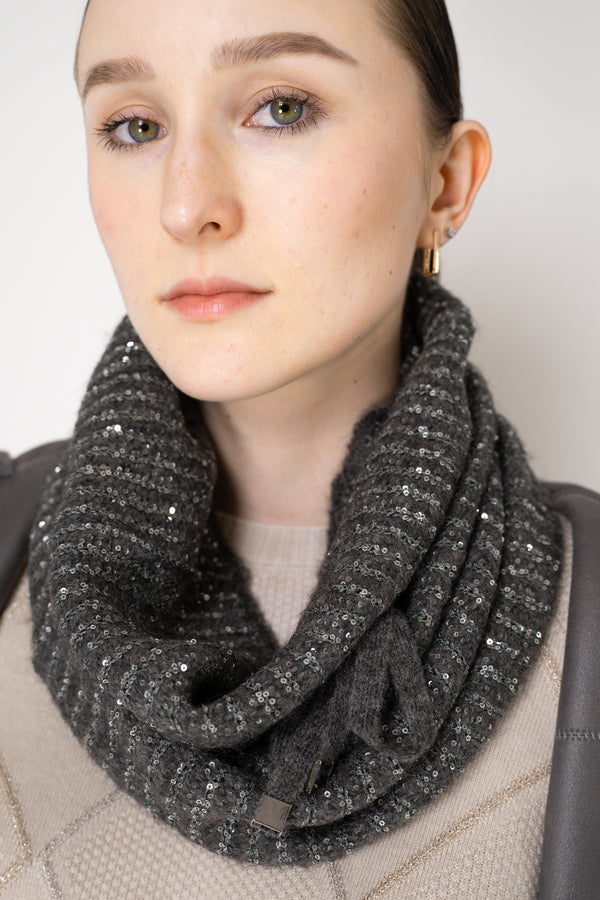 D. Exterior Wool Alpaca Sequined Knit Snood Scarf in Grey Vancouver. Shop Online or in Store.