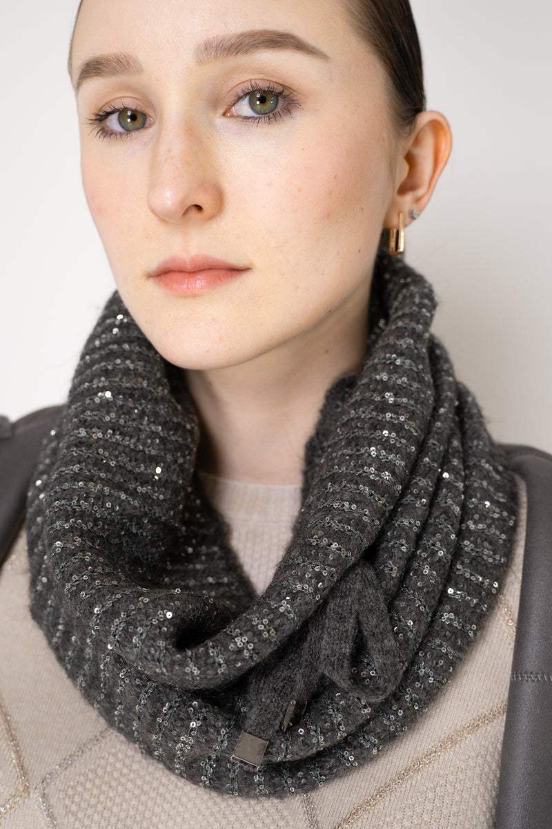 D. Exterior Wool Alpaca Sequined Knit Snood Scarf in Grey Vancouver. Shop Online or in Store.
