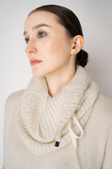 D. Exterior Wool Alpaca Sequined Knit Snood Scarf in Latte Vancouver. Shop Online or in Store.