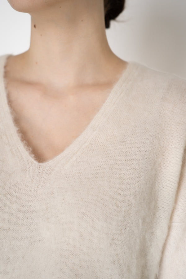 D. Exterior Wool Alpaca Soft V-Neck Pullover in White Vancouver. Shop Online or in Store.