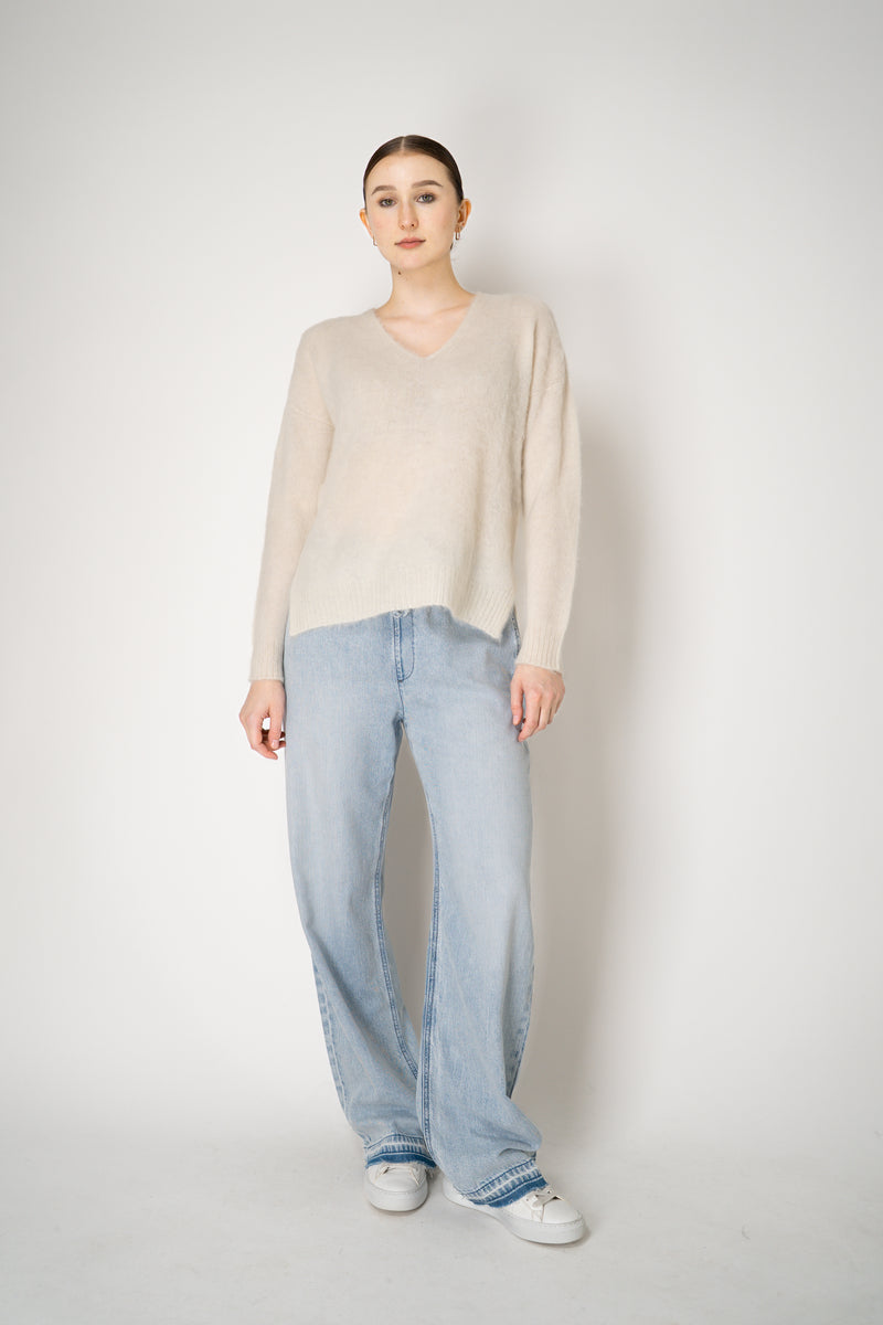 D. Exterior Wool Alpaca Soft V-Neck Pullover in White Vancouver. Shop Online or in Store.