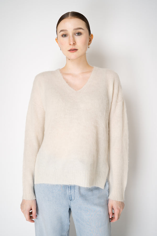 D. Exterior Wool Alpaca Soft V-Neck Pullover in White Vancouver. Shop Online or in Store.