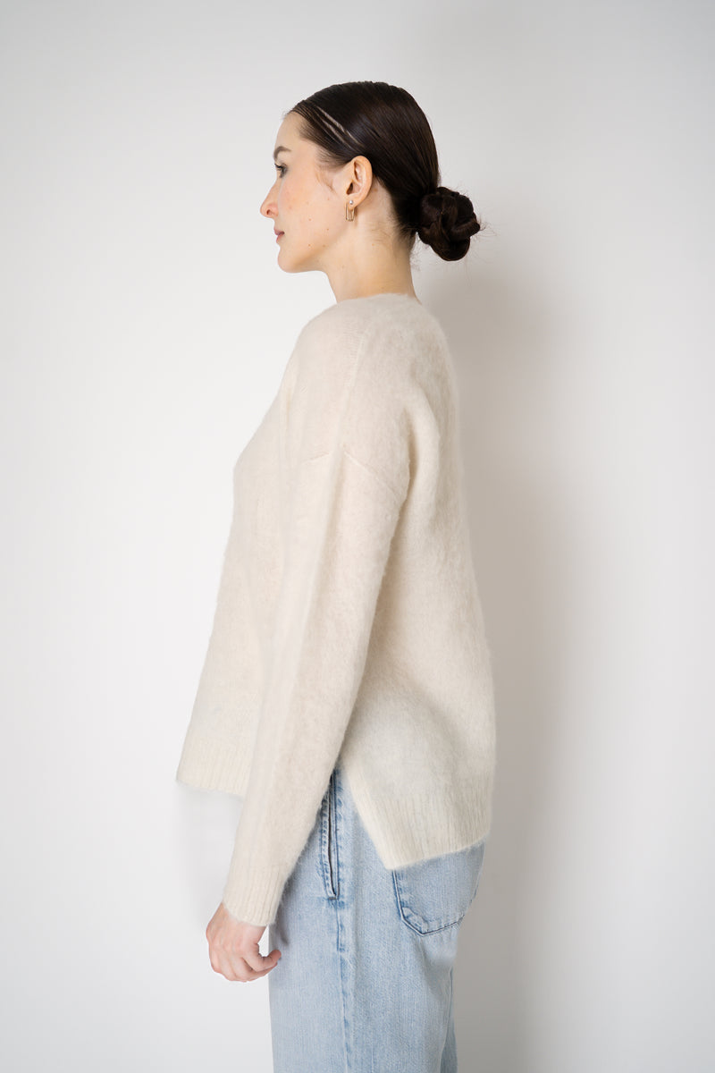 D. Exterior Wool Alpaca Soft V-Neck Pullover in White Vancouver. Shop Online or in Store.