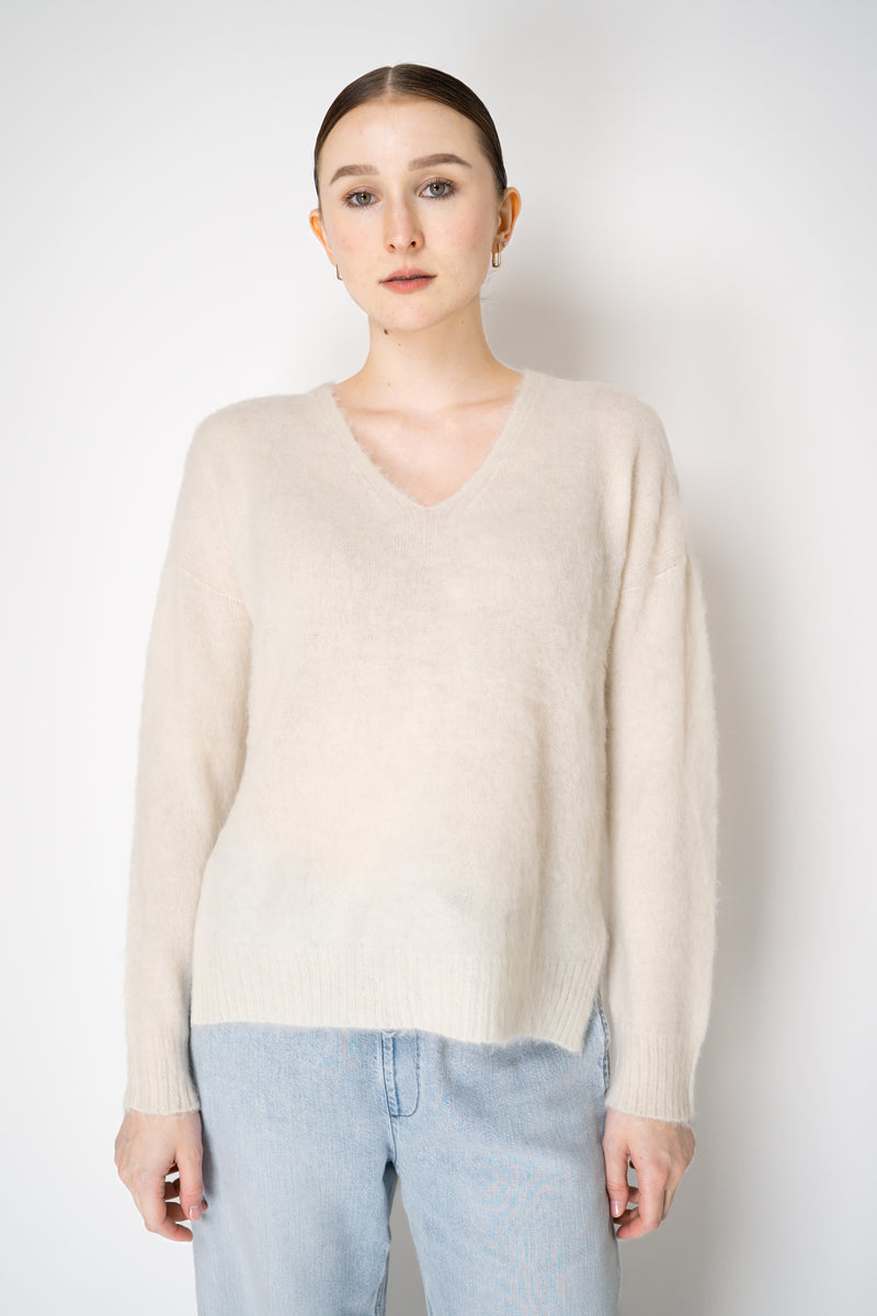 D. Exterior Wool Alpaca Soft V-Neck Pullover in White Vancouver. Shop Online or in Store.