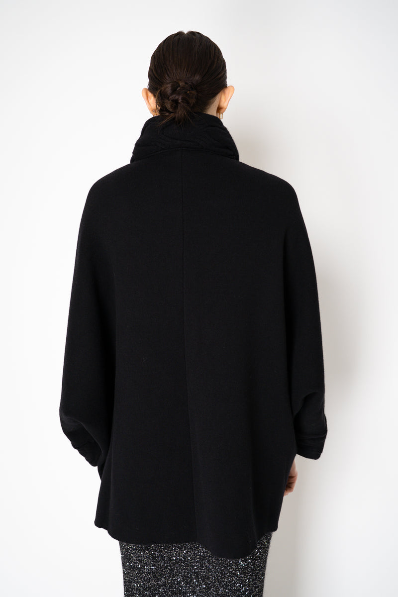 D. Exterior Wool Cashmere Stretch Knit Cape Coat in Black Vancouver. Shop Online or in Store.
