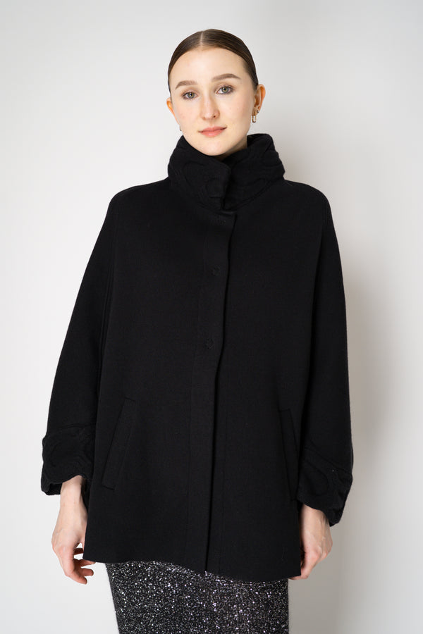 D. Exterior Wool Cashmere Stretch Knit Cape Coat in Black Vancouver. Shop Online or in Store.
