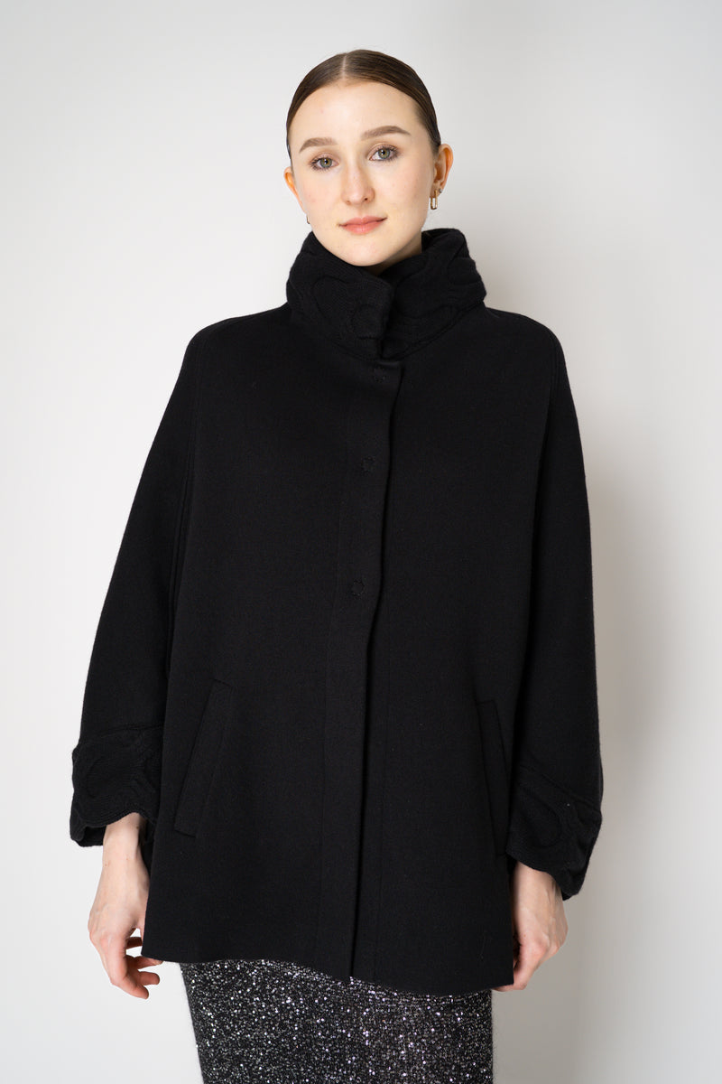 D. Exterior Wool Cashmere Stretch Knit Cape Coat in Black Vancouver. Shop Online or in Store.
