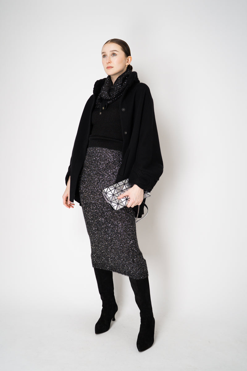 D. Exterior Wool Cashmere Stretch Knit Cape Coat in Black Vancouver. Shop Online or in Store.