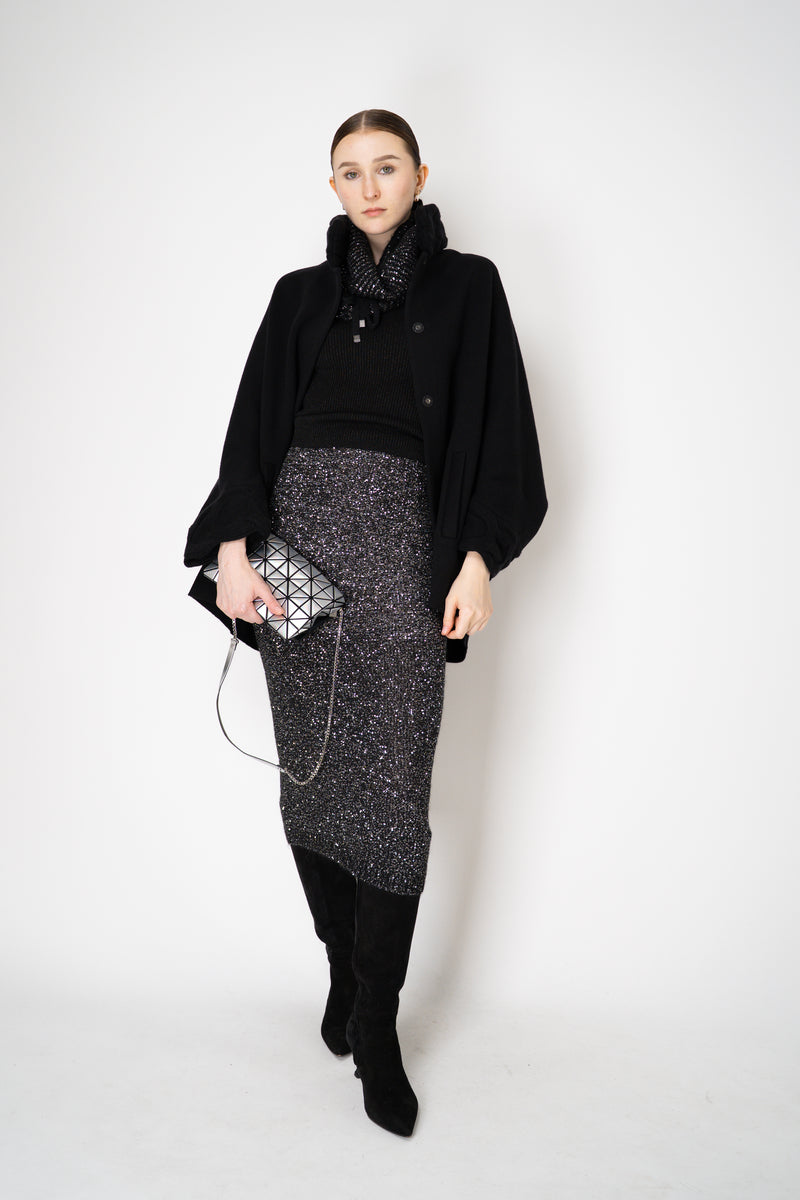 D. Exterior Wool Cashmere Stretch Knit Cape Coat in Black Vancouver. Shop Online or in Store.