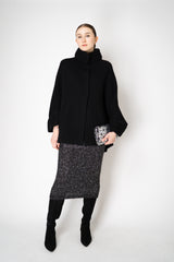 D. Exterior Wool Cashmere Stretch Knit Cape Coat in Black Vancouver. Shop Online or in Store.