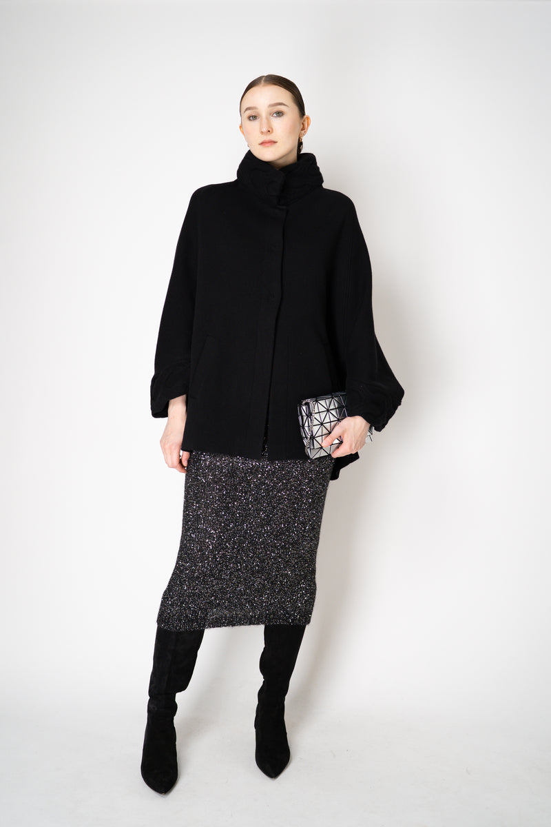 D. Exterior Wool Cashmere Stretch Knit Cape Coat in Black Vancouver. Shop Online or in Store.