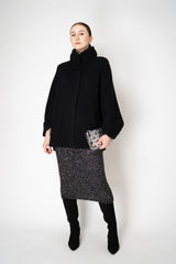D. Exterior Wool Cashmere Stretch Knit Cape Coat in Black Vancouver. Shop Online or in Store.