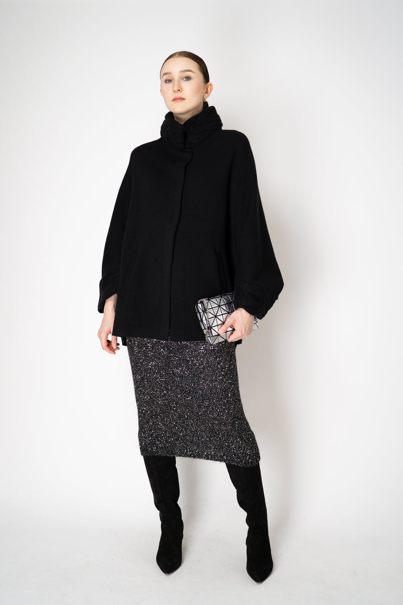 D. Exterior Wool Cashmere Stretch Knit Cape Coat in Black Vancouver. Shop Online or in Store.