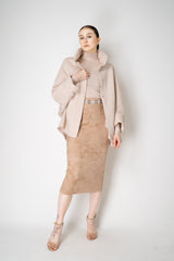 D. Exterior Wool Cashmere Stretch Knit Cape Coat in Light Rosewood Pink Vancouver. Shop Online or in Store.