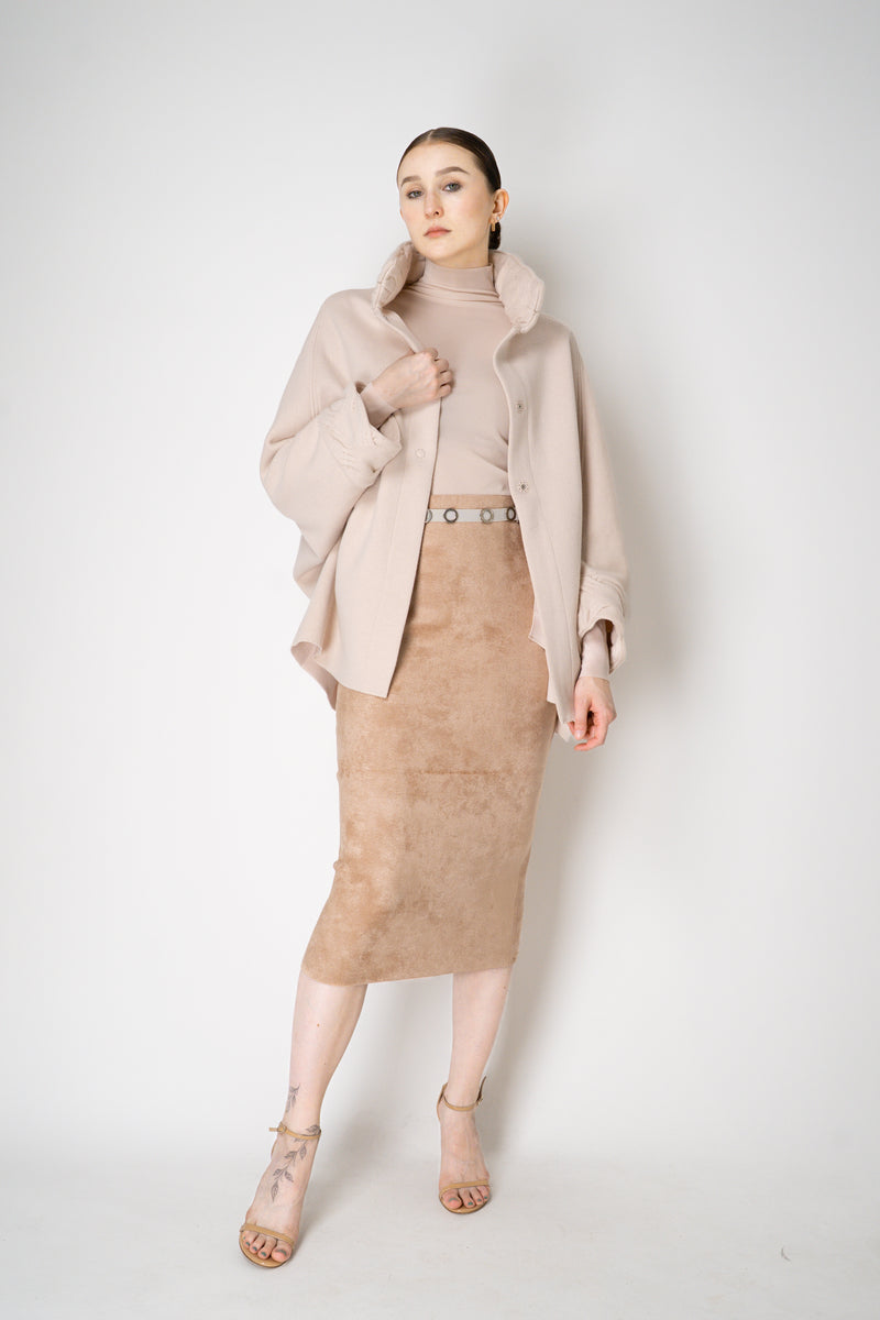 D. Exterior Wool Cashmere Stretch Knit Cape Coat in Light Rosewood Pink Vancouver. Shop Online or in Store.