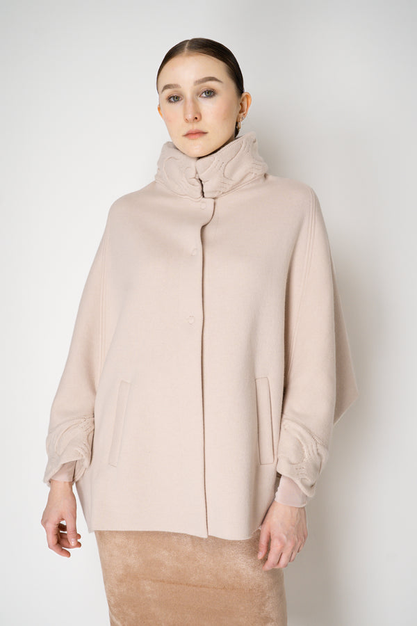 D. Exterior Wool Cashmere Stretch Knit Cape Coat in Light Rosewood Pink Vancouver. Shop Online or in Store.