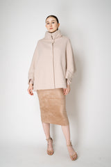 D. Exterior Wool Cashmere Stretch Knit Cape Coat in Light Rosewood Pink Vancouver. Shop Online or in Store.