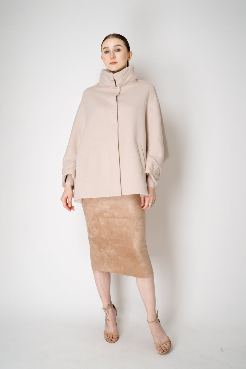 D. Exterior Wool Cashmere Stretch Knit Cape Coat in Light Rosewood Pink Vancouver. Shop Online or in Store.