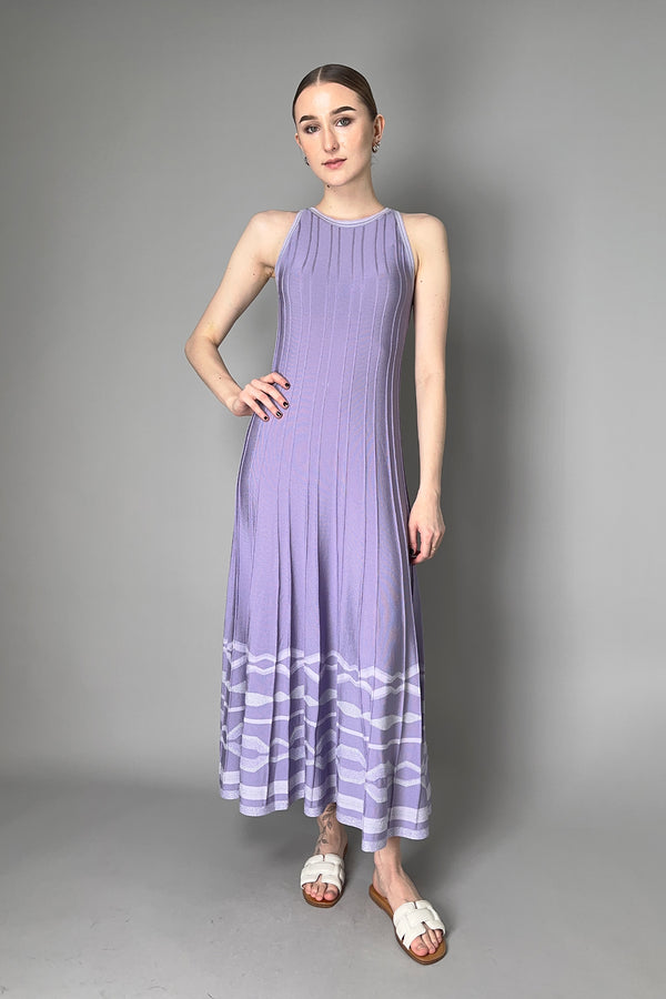 D. Exterior Long Ribbed Knit Dress with Lurex Details in Lilac