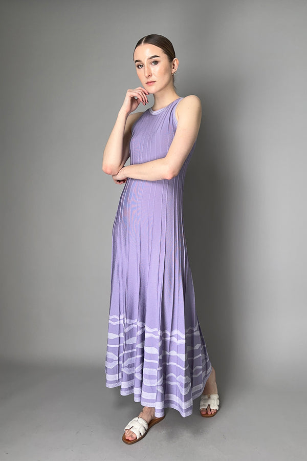 D. Exterior Long Ribbed Knit Dress with Lurex Details in Lilac
