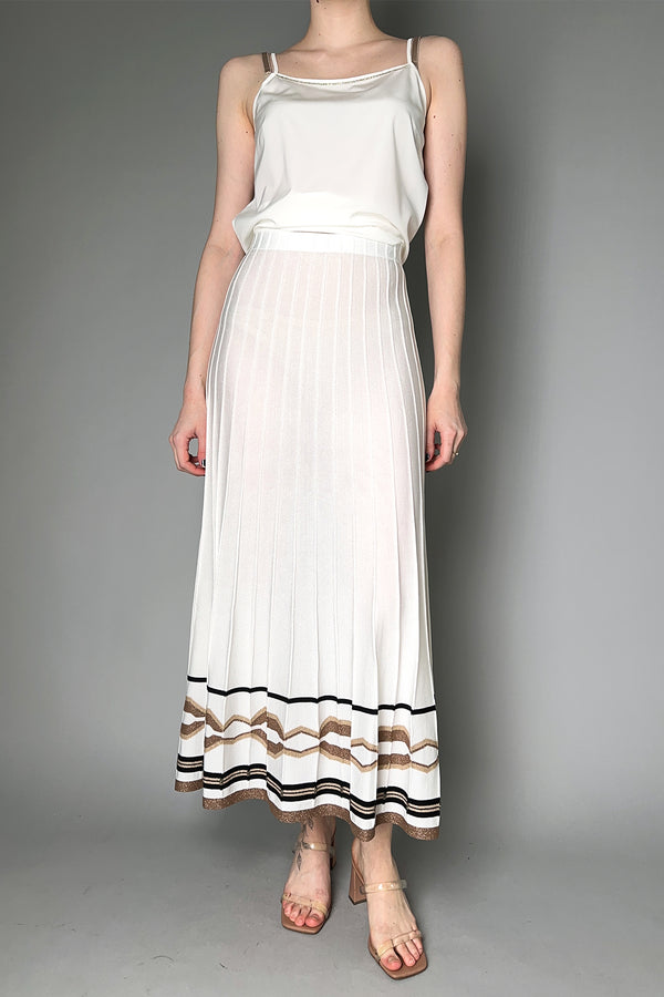 D. Exterior Ribbed Knit Skirt in White with Bronze Lurex Pattern