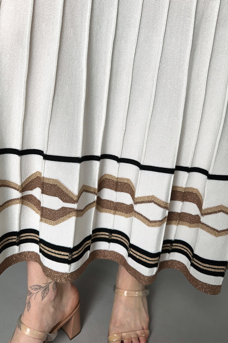 D. Exterior Ribbed Knit Skirt in White with Bronze Lurex Pattern Vancouver. Shop Online or in Store.
