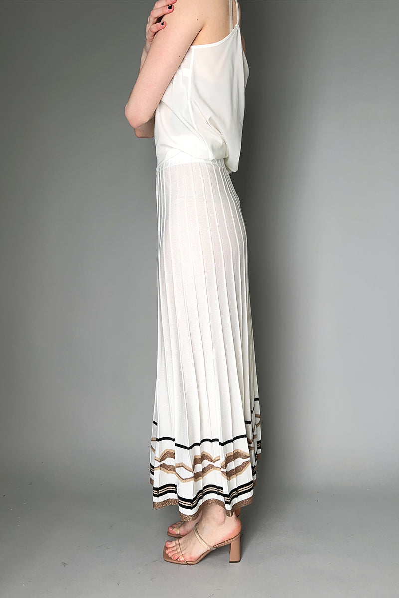 D. Exterior Ribbed Knit Skirt in White with Bronze Lurex Pattern