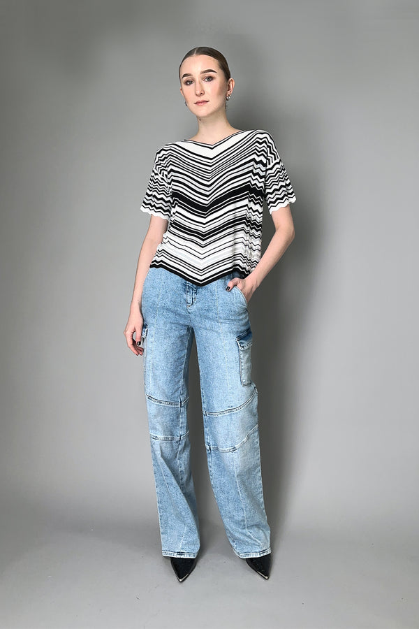 D. Exterior Lurex Knit Top in Black and White Chevron