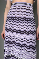 D. Exterior Lurex Knit Skirt in Purple Chevron