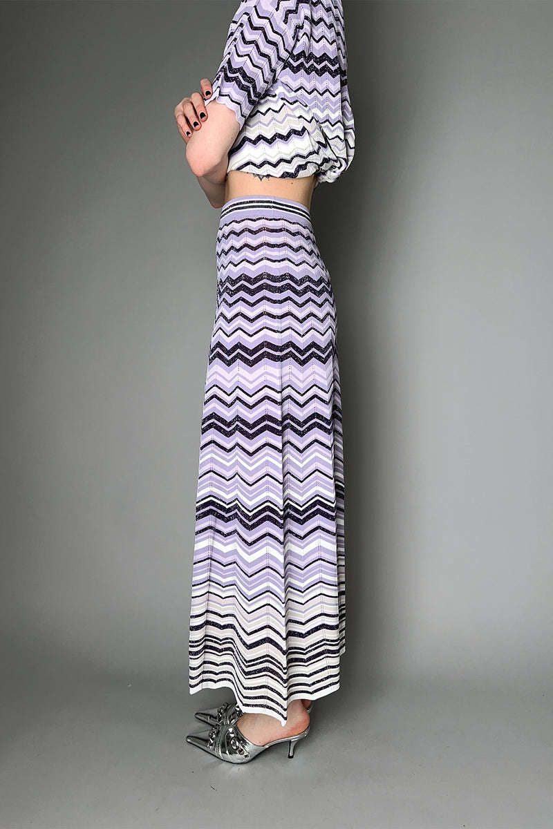 D. Exterior Lurex Knit Skirt in Purple Chevron