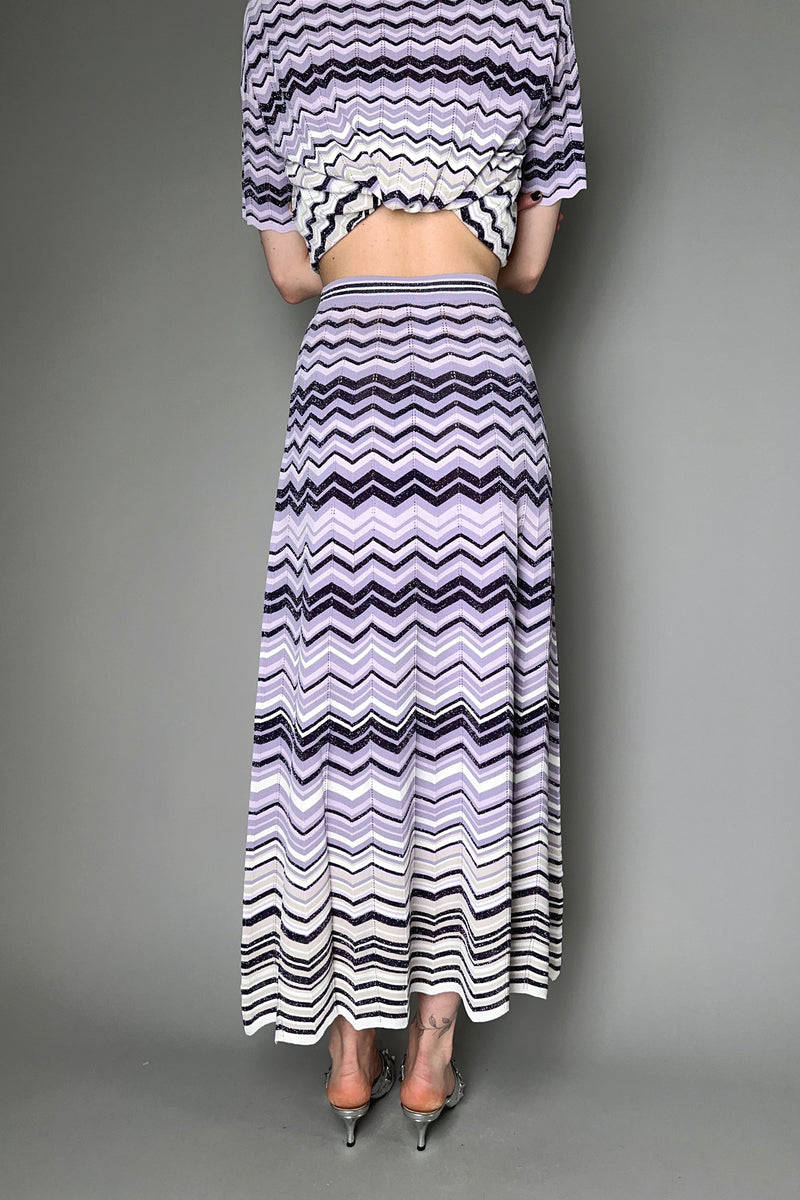 D. Exterior Lurex Knit Skirt in Purple Chevron