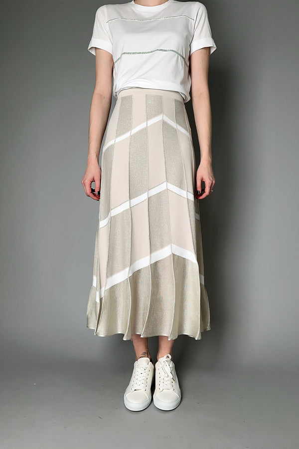 D. Exterior A-Line Chevron Skirt with Lurex Details in Sand