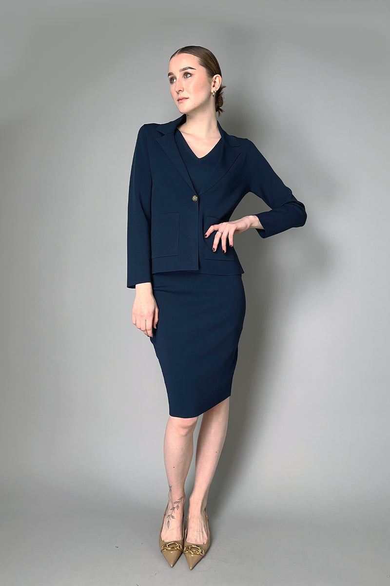 D. Exterior Viscose Knit Blazer in Navy