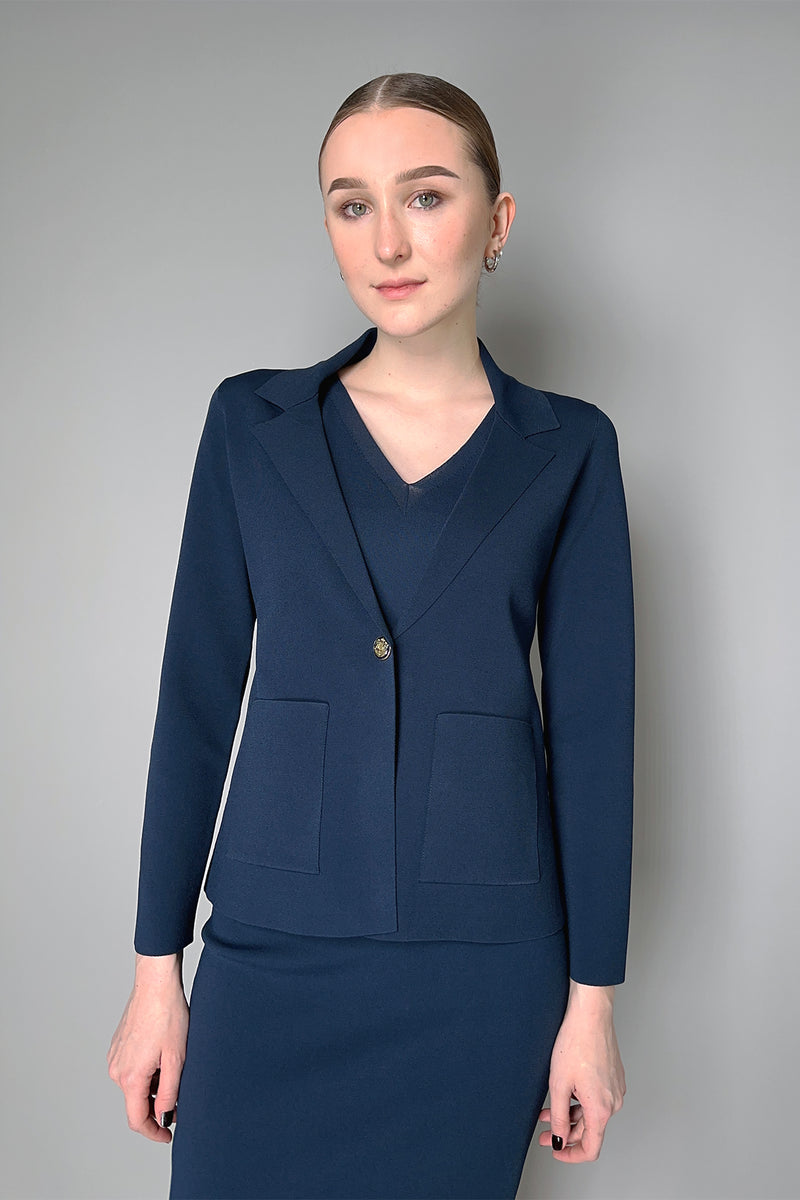 D. Exterior Viscose Knit Blazer in Navy