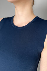 D. Exterior Stretch Viscose Knit Dress in Navy