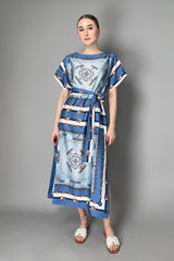 D. Exterior Chain Print Scarf Dress in Blue and Bronze