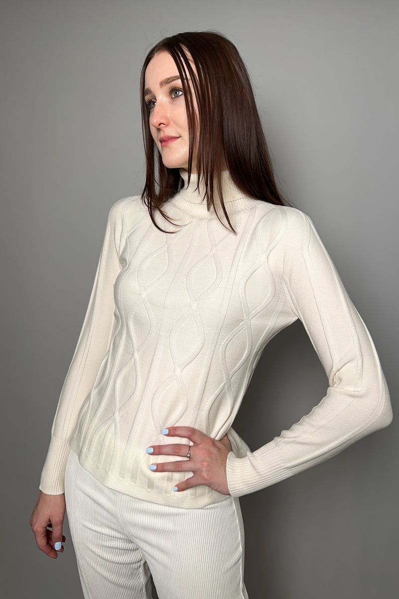 D. Exterior Turtleneck Sweater with Embossed Pattern in Latte - Ashia Mode - Vancouver