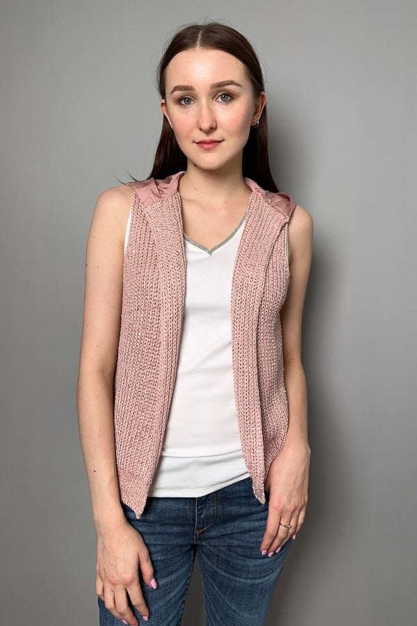 D. Exterior Hooded Sequin Vest with Taffeta Back in Rose Quartz - Ashia Mode - Vancouver BC