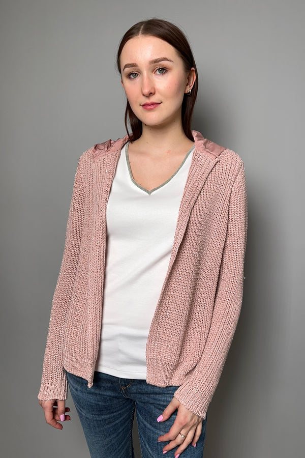D. Exterior Hooded Sequin Cardigan with Taffeta Back in Rose Quartz - Ashia Mode - Vancouver BC